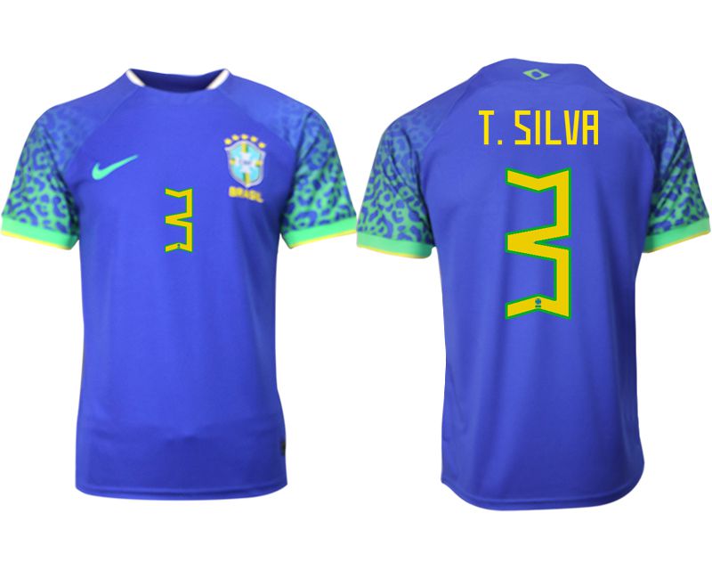 Men 2022 World Cup National Team Brazil away aaa version blue #3 Soccer Jersey->->Soccer Country Jersey